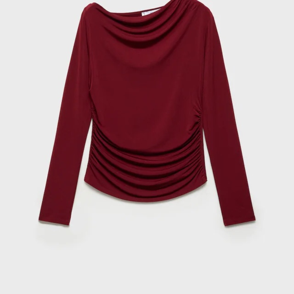 Mango asymmetrical gathered shirt burgundy XS